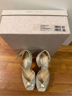 Jimmy Choo Socorie 120MM Shimmer Peep-Toe Platforms with Pearl Accent